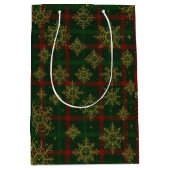 Steampunk Sneeuwvlok Rood en Groene Tartan Medium Cadeauzakje (Voorkant)