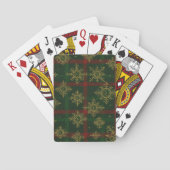 Steampunk Sneeuwvlok Rood en Groene Tartan Pokerkaarten (Achterkant)
