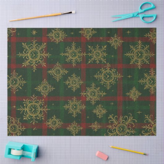 Steampunk Sneeuwvlok Rood en Groene Tartan Tissuepapier (Craft)