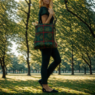Steampunk Sneeuwvlok Rood en Groene Tartan Tote Bag