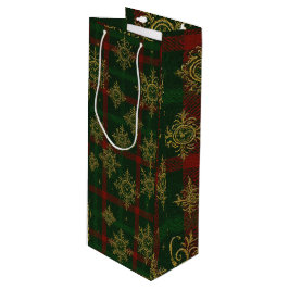Steampunk Sneeuwvlok Rood en Groene Tartan Wijn Cadeautas