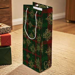 Steampunk Sneeuwvlok Rood en Groene Tartan Wijn Cadeautas