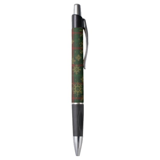 Steampunk Snowflake Red and Green Tartan Pen (Achterkant (Verticaal))