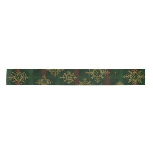 Steampunk Snowflake Red and Green Tartan Satijnen Lint (Voorkant)