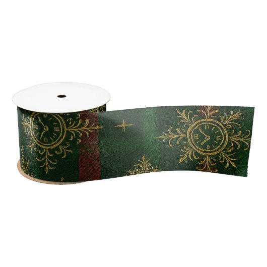 Steampunk Snowflake Red and Green Tartan Satijnen Lint (Spoel)