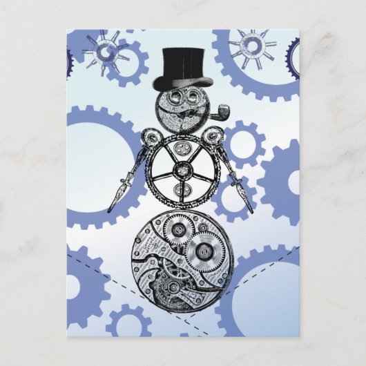 Steampunk Snowman Gear Holiday Design Feestdagenkaart (Voorkant)