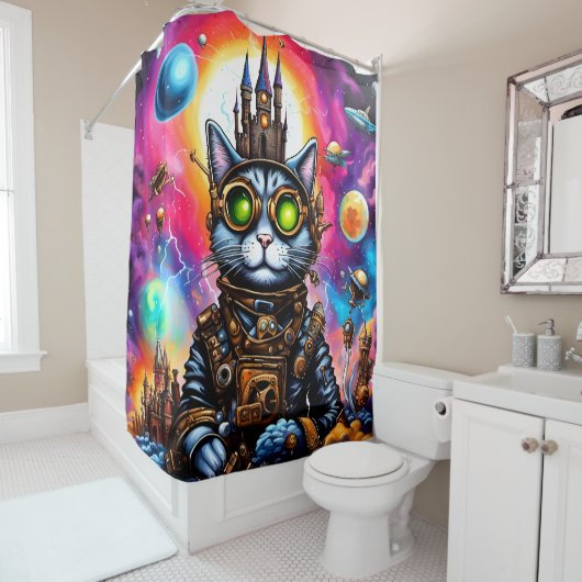Steampunk Space Cat I Douchegordijn (In situ)