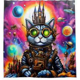 Steampunk Space Cat I Douchegordijn