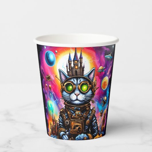 Steampunk Space Cat I Papieren Bekers (Achterkant)