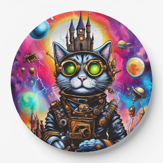 Steampunk Space Cat I Papieren Bordje (Voorkant)
