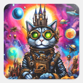 Steampunk Space Cat I Vierkante Sticker