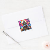 Steampunk Space Cat I Vierkante Sticker (Envelop)