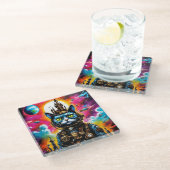 Steampunk Space Cat II Glazen Onderzetter (Schuin)