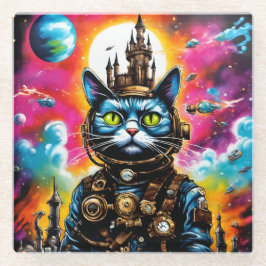 Steampunk Space Cat II Glazen Onderzetter