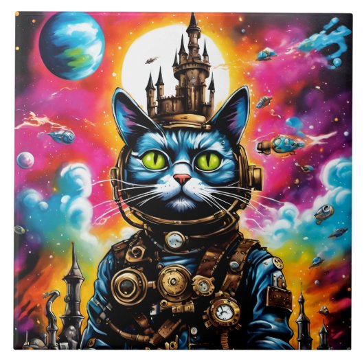 Steampunk Space Cat II Tegeltje (Voorkant)