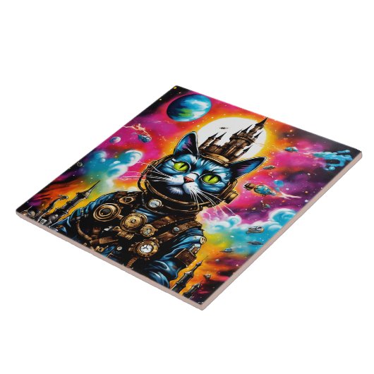 Steampunk Space Cat II Tegeltje (Zijkant)