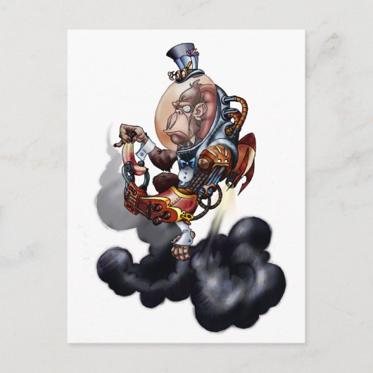 Steampunk Space Chimp Briefkaart (Voorkant)