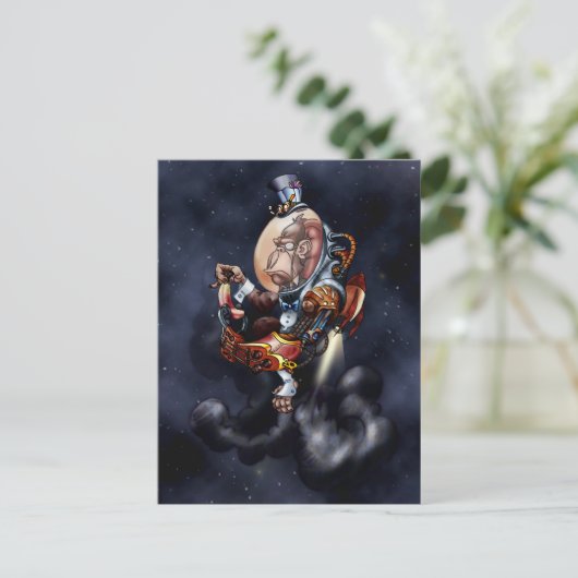 Steampunk Space Chimp Briefkaart (Staand voorkant)