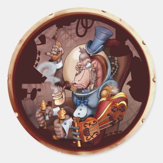 Steampunk Space Chimp Porthole Sticker (Voorkant)