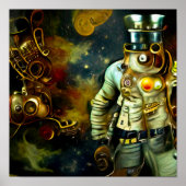 Steampunk Spaceman Astronaut en de maan Poster (Voorkant)