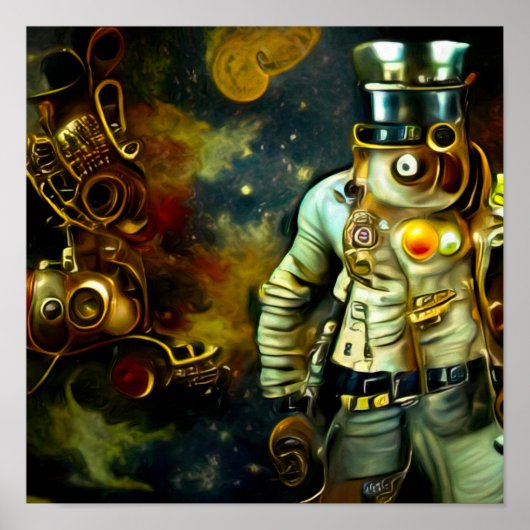 Steampunk Spaceman Astronaut en de maan Poster (Voorkant)