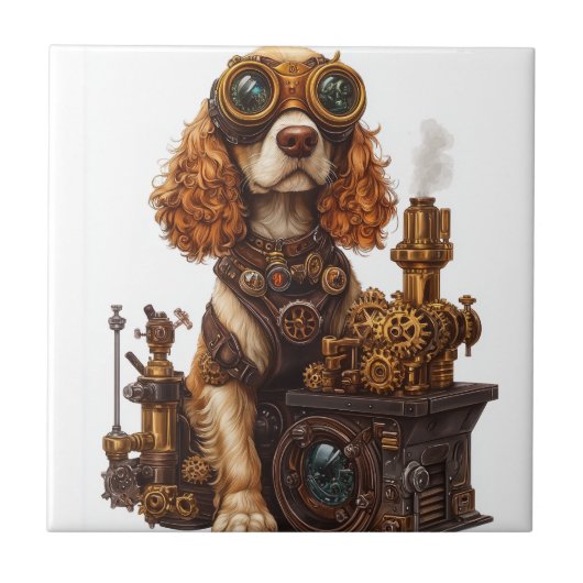 Steampunk Spaniel � Victoraanse hondenuitvinder Tegeltje (Voorkant)