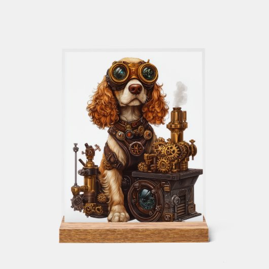 Steampunk Spaniel � Victoriaanse Hondenuitvinder Acryl Bord (Voorkant)