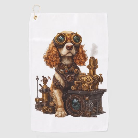 Steampunk Spaniel � Victoriaanse Hondenuitvinder Golfhanddoek (Voorkant)