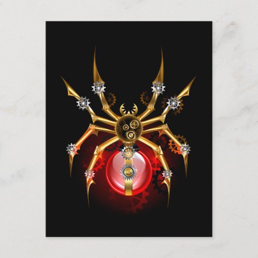 Steampunk spider on black advieskaart (Voorkant)