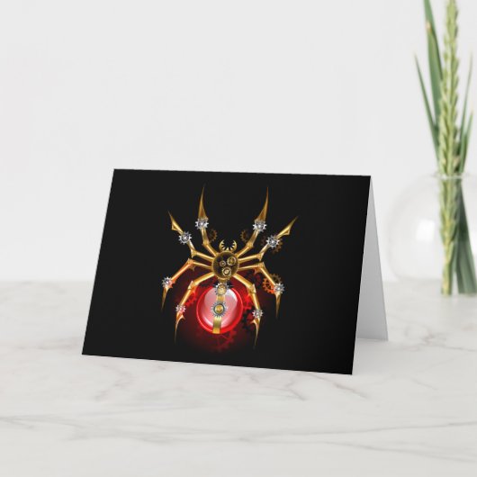 Steampunk spider on black bedankkaart (Voorkant)