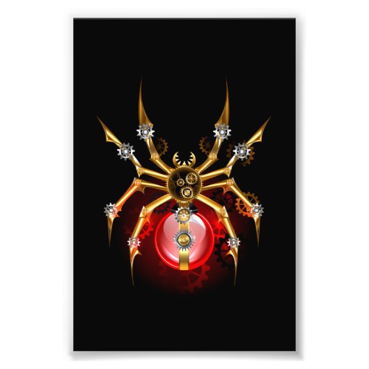 Steampunk spider on black foto afdruk (Voorkant)