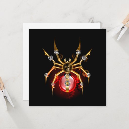 Steampunk spider on black kaart (Voorkant / Achterkant in situ)