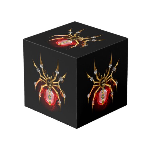 Steampunk spider on black kubus (Voorkant hoekig)