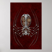 Steampunk Spider on Deep Red Poster (Voorkant)