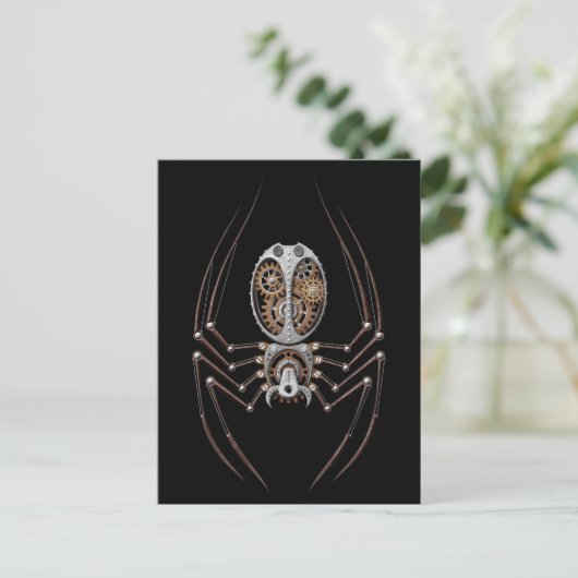 Steampunk Spider op Black Briefkaart (Staand voorkant)