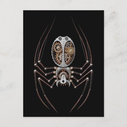 Steampunk Spider op Black Briefkaart (Voorkant)