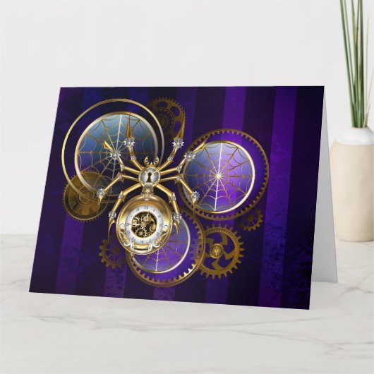Steampunk Spider op Paarse achtergrond Bedankkaart (Voorkant)