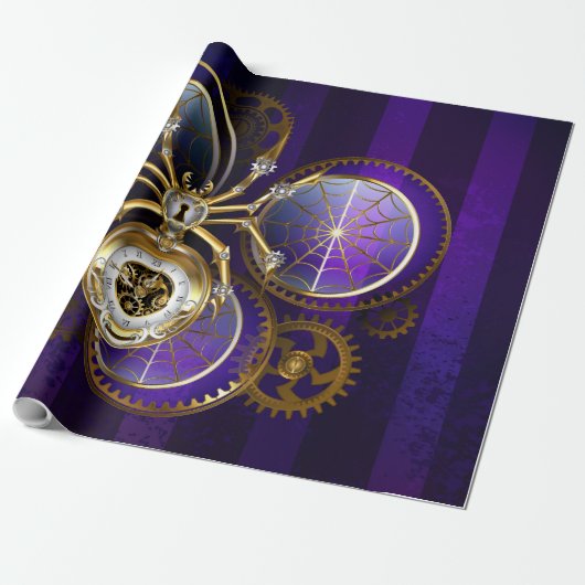 Steampunk Spider op Paarse achtergrond Cadeaupapier (Uitgerold)