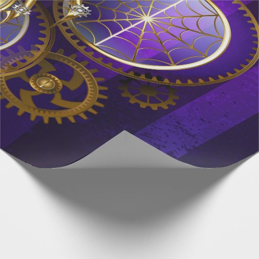 Steampunk Spider op Paarse achtergrond Cadeaupapier (Hoek)
