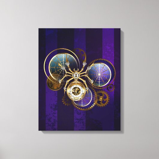 Steampunk Spider op Paarse achtergrond Canvas Afdruk (Voorkant)