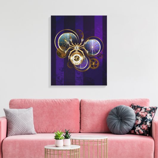 Steampunk Spider op Paarse achtergrond Canvas Afdruk (Insitu (Woonkamer))
