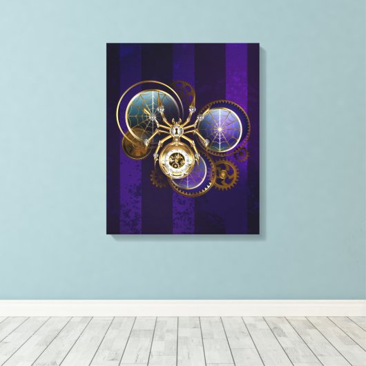 Steampunk Spider op Paarse achtergrond Canvas Afdruk (Insitu (Houten vloer))