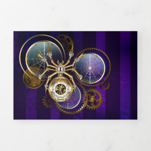 Steampunk Spider op Paarse achtergrond Drieluik Wenskaart