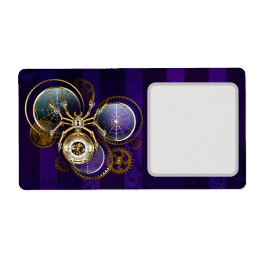 Steampunk Spider op Paarse achtergrond Etiket (Voorkant)