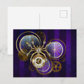 Steampunk Spider op Paarse achtergrond Feestdagenkaart (Voorkant / Achterkant)
