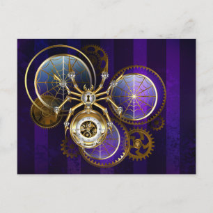 Steampunk Spider op Paarse achtergrond Feestdagenkaart