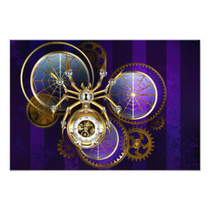 Steampunk Spider op Paarse achtergrond Foto Afdruk