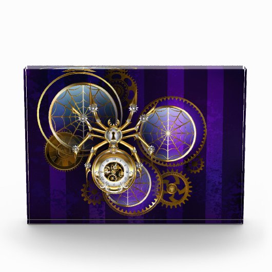 Steampunk Spider op Paarse achtergrond Fotoblokken (Voorkant)