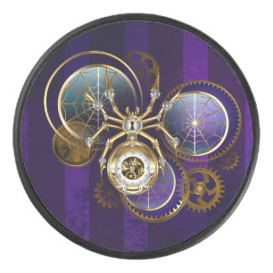 Steampunk Spider op Paarse achtergrond Hockey Puck