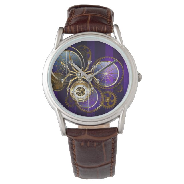Steampunk Spider op Paarse achtergrond Horloge (Voorkant)